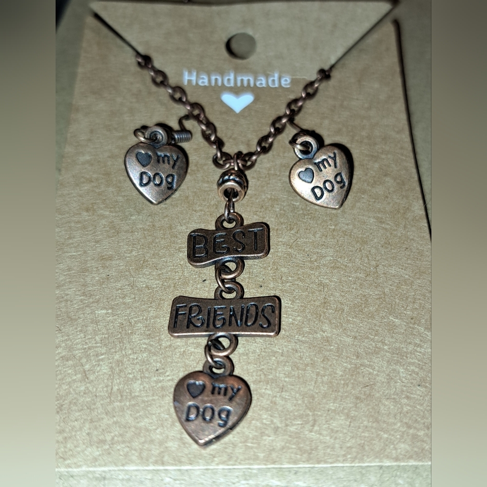 For Dog Lovers- "Best Friends", "I Love My Dog" Copper Necklace & Earrings Set